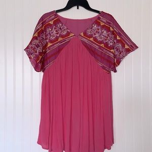 Embroidered Pink Boho Blouse No Label Size L